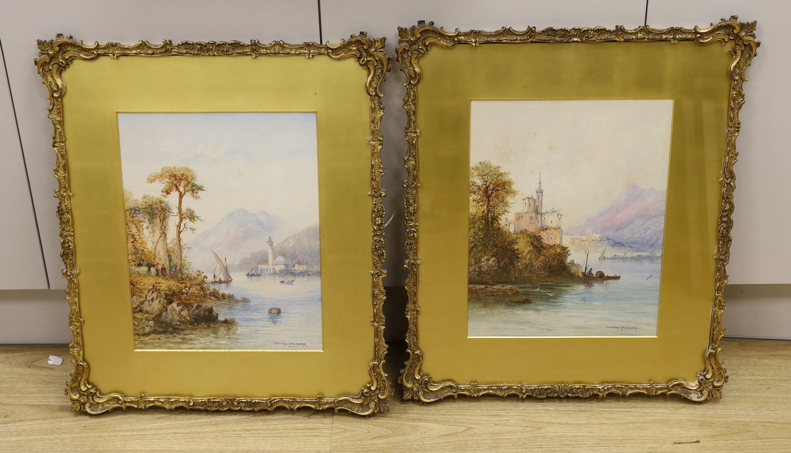 Sydney Lawrence (1858-1940), pair of watercolours, Italian mountainous lakeside scenes, signed, 40 x 31cm